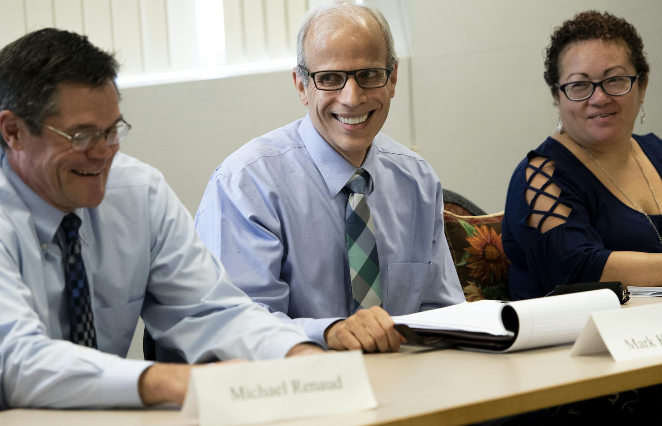 Mark Kirschblum, center, sits amongst other students in a class provided by Platform to Employment at the Veeder Building Wednesday, Sept. 18, 2019, in Hartford, Ct. (Kassi Jackson/Hartford Courant/TNS)