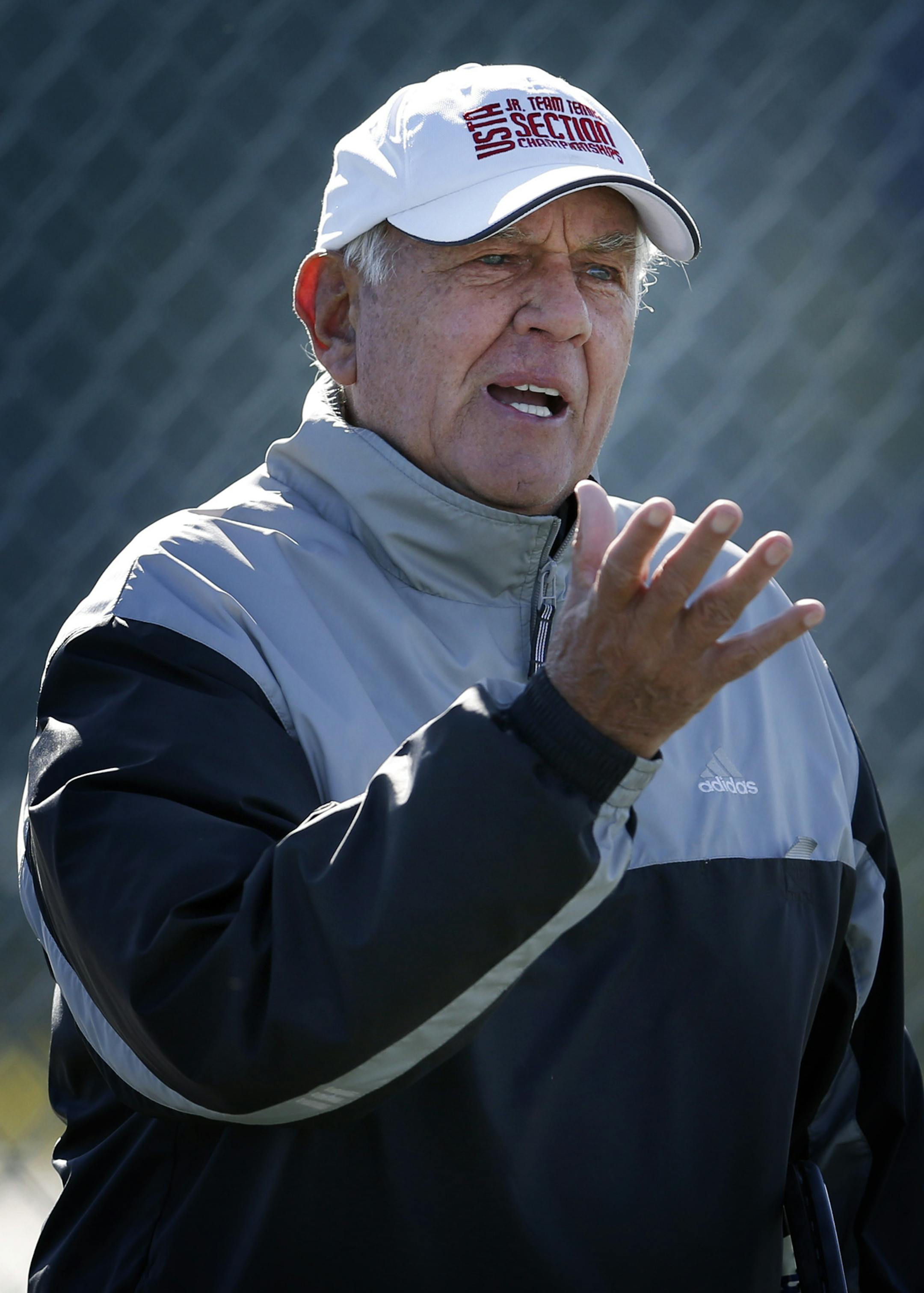 Holy Family girls tennis coach during practice on Wednesday. ] CARLOS GONZALEZ cgonzalez@startribune.com - October 8, 2014 , Victoria, MN, Holy Family Catholic, Holy Family girls tennis team qualified for the state tournament for the first time in school history.