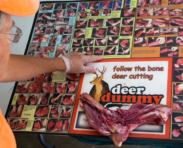 Kerry Swendsen’s Deer Dummy company sells a butchering mat that features graphics on how to produce various cuts of meat.