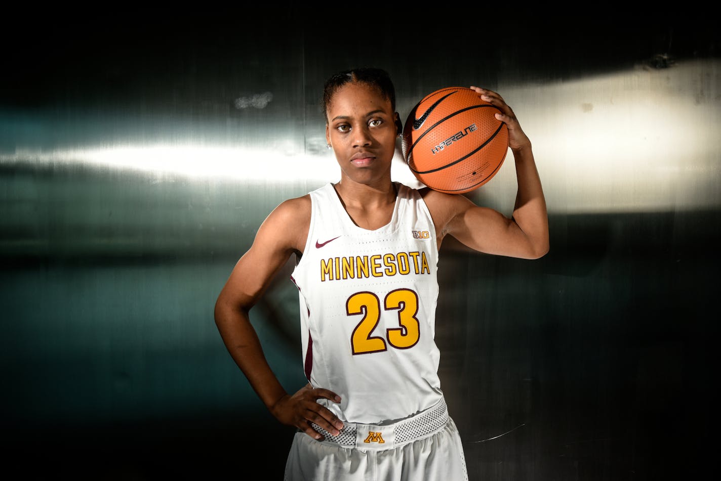 Gophers guard Kenisha Bell stood for a portrait Tuesday, Feb. 27, 2018 at the Gophers women's basketball practice facility in Minneapolis. ] AARON LAVINSKY &#xef; aaron.lavinsky@startribune.com Gophers guard Kenisha Bell stood for a portrait Tuesday, Feb. 27, 2018 at the Gophers women's basketball practice facility in Minneapolis.