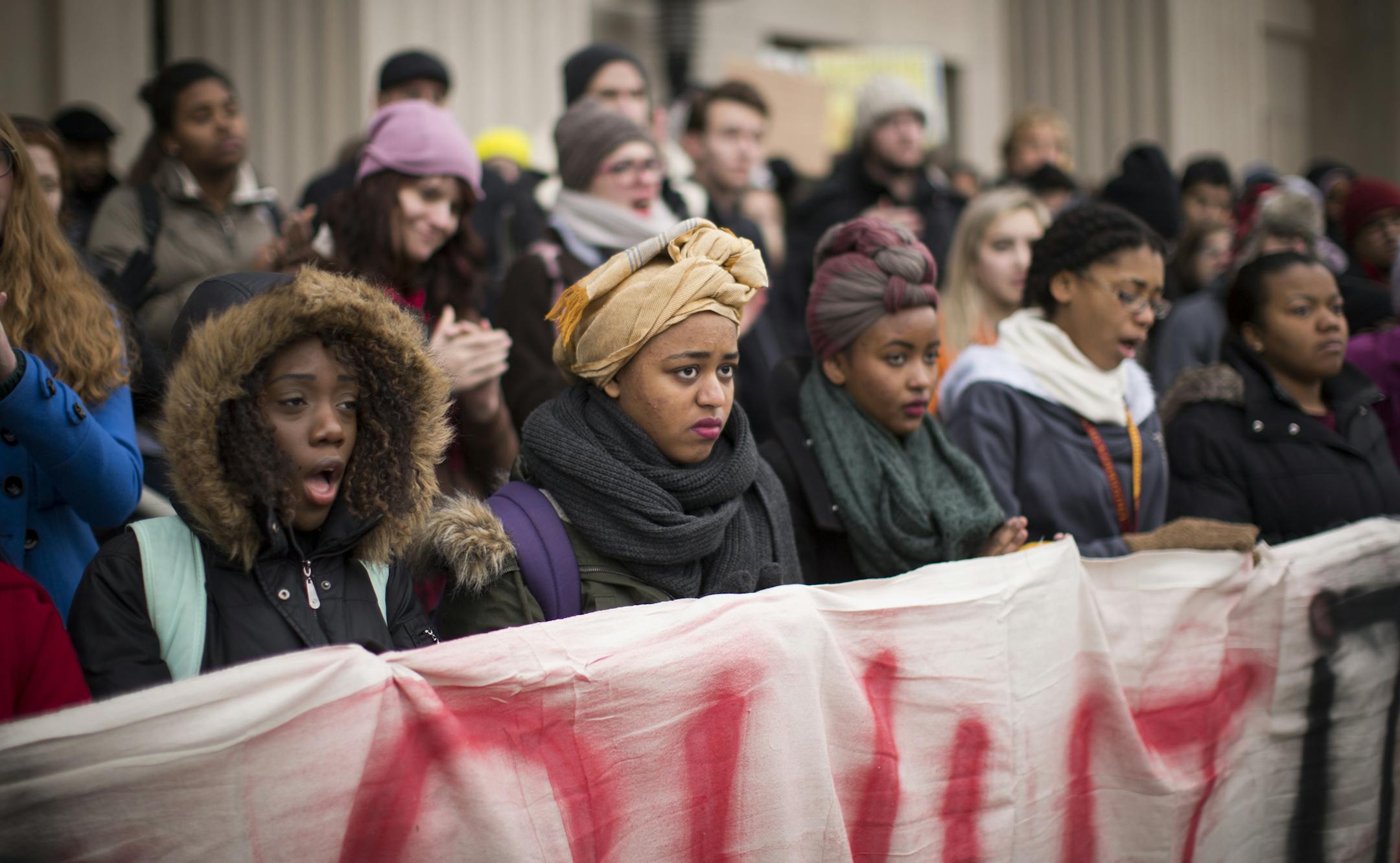 A student rally in support of victims of police brutality at the University of Minnesota in Minneapolis, Minn., on Tuesday, November 25, 2014. ] JEFF WHEELER ‚Ä¢ jeff.wheeler@startribune.com