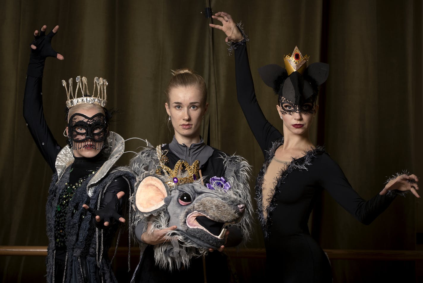 From left, Solana Temple, Emily Kleinschmidt and Michelle Ludwig will dance the role of the Mouse (or Rat) Queen in three Twin Cities "Nutcracker" productions this season.