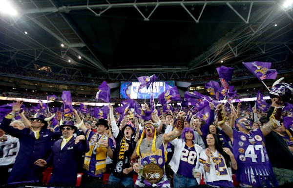 Vikings fans cheered on the team against the Pittsburgh Steelers in London's Wembley Stadium in 2013. The NFL announced Tuesday that the Vikings will 
