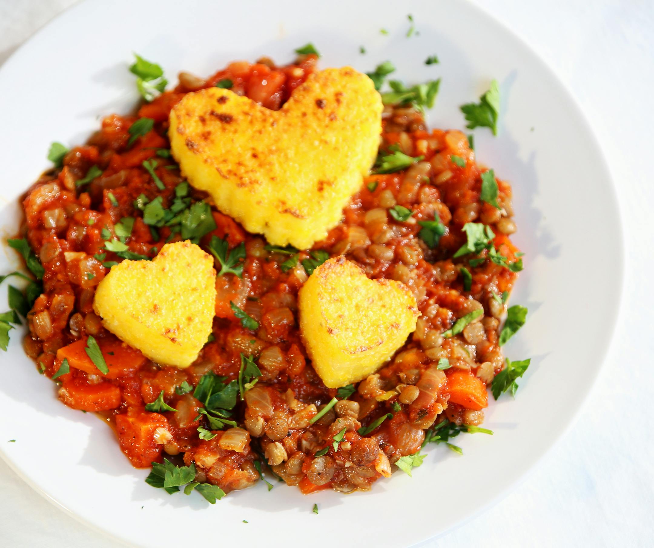 Polenta Hearts Over French Lentil Ragout.