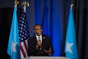 Somali Prime Minister Hamza Abdi Barre during his hour-long address to a crowd of about 1600 in a ballroom at the DoubleTree Hotel in Bloomington late