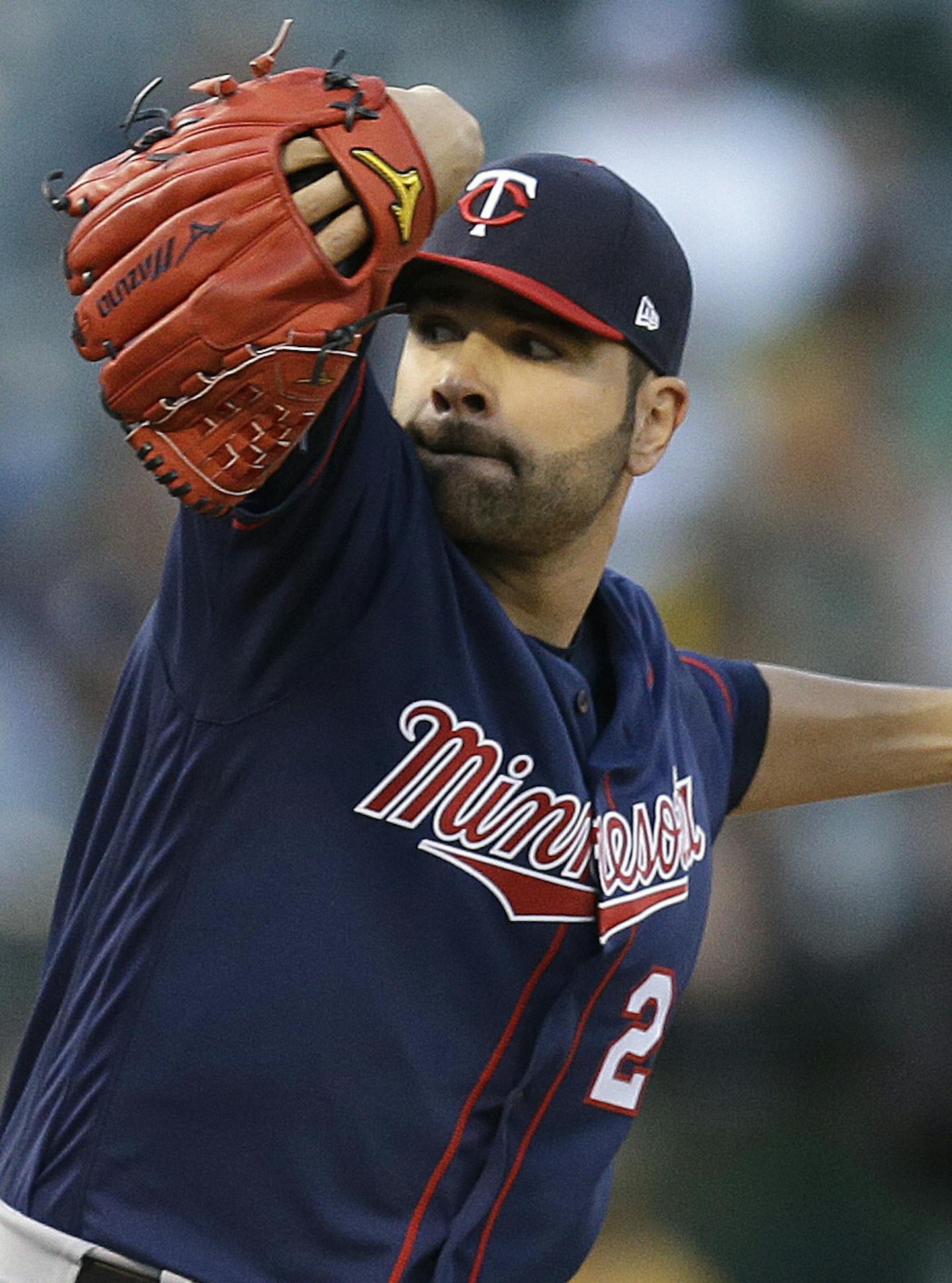 Minnesota Twins pitcher Jaime Garc&#xcc;a works against the Oakland Athletics during the first inning of a baseball game Friday, July 28, 2017, in Oakland, Calif. (AP Photo/Ben Margot)