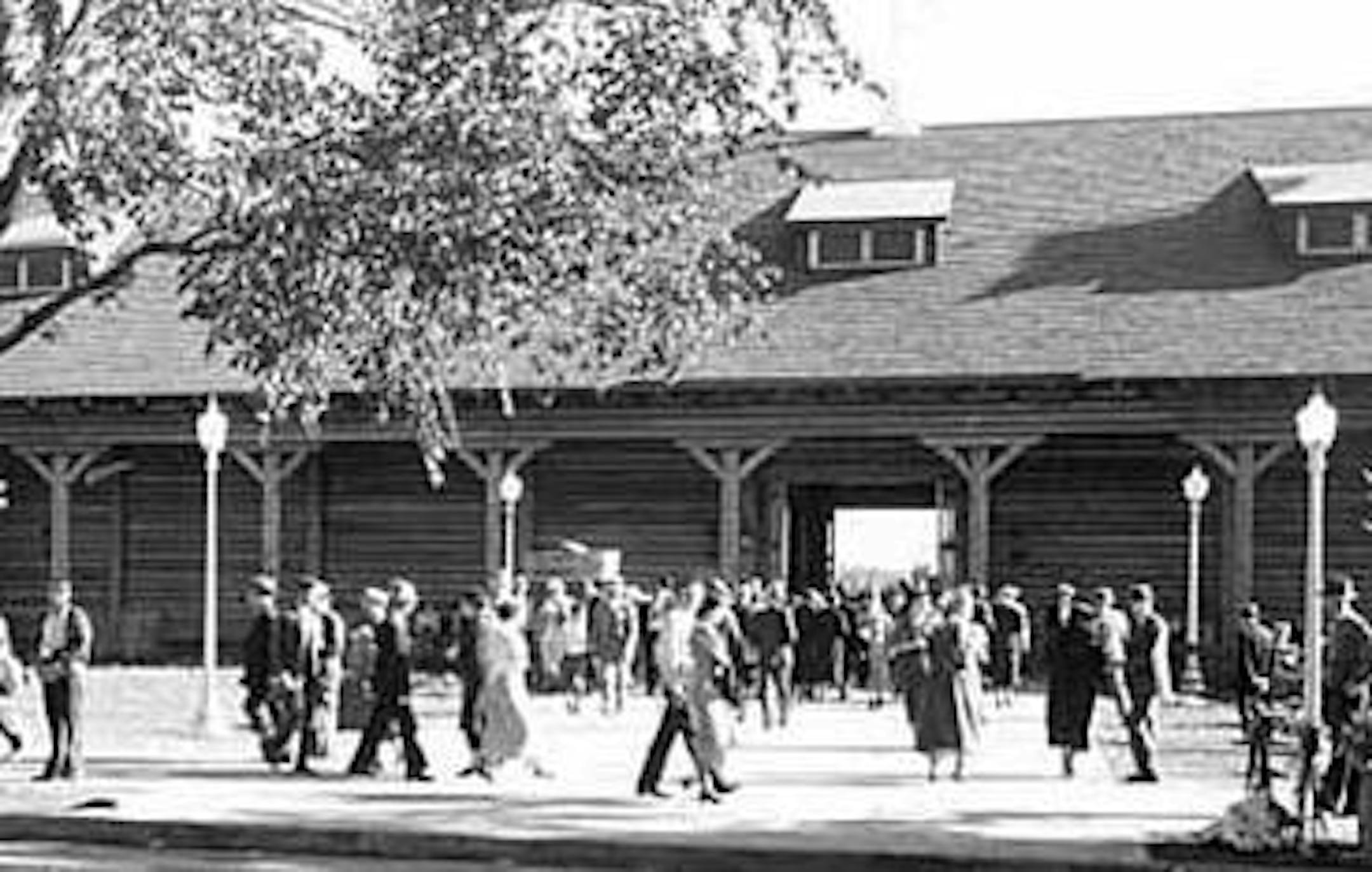 The DNR's State Fair building in 1935, a year after the log structure was built.