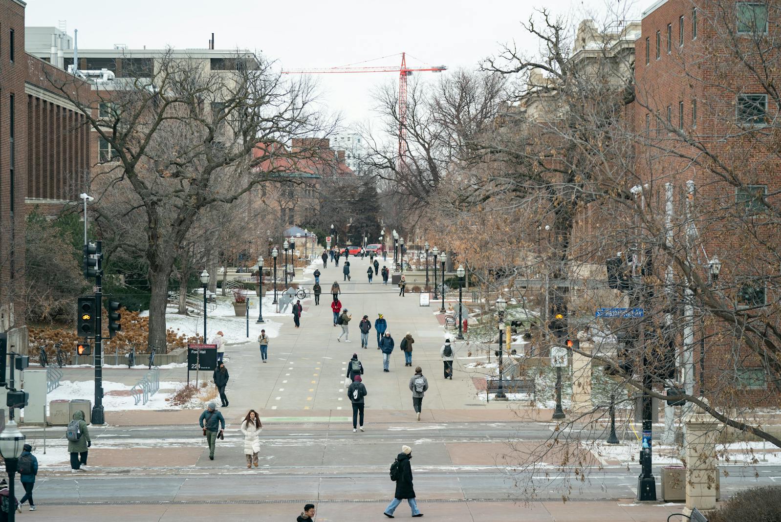 Students move through campus during a class change in 2024 at the University of Minnesota Minneapolis campus.