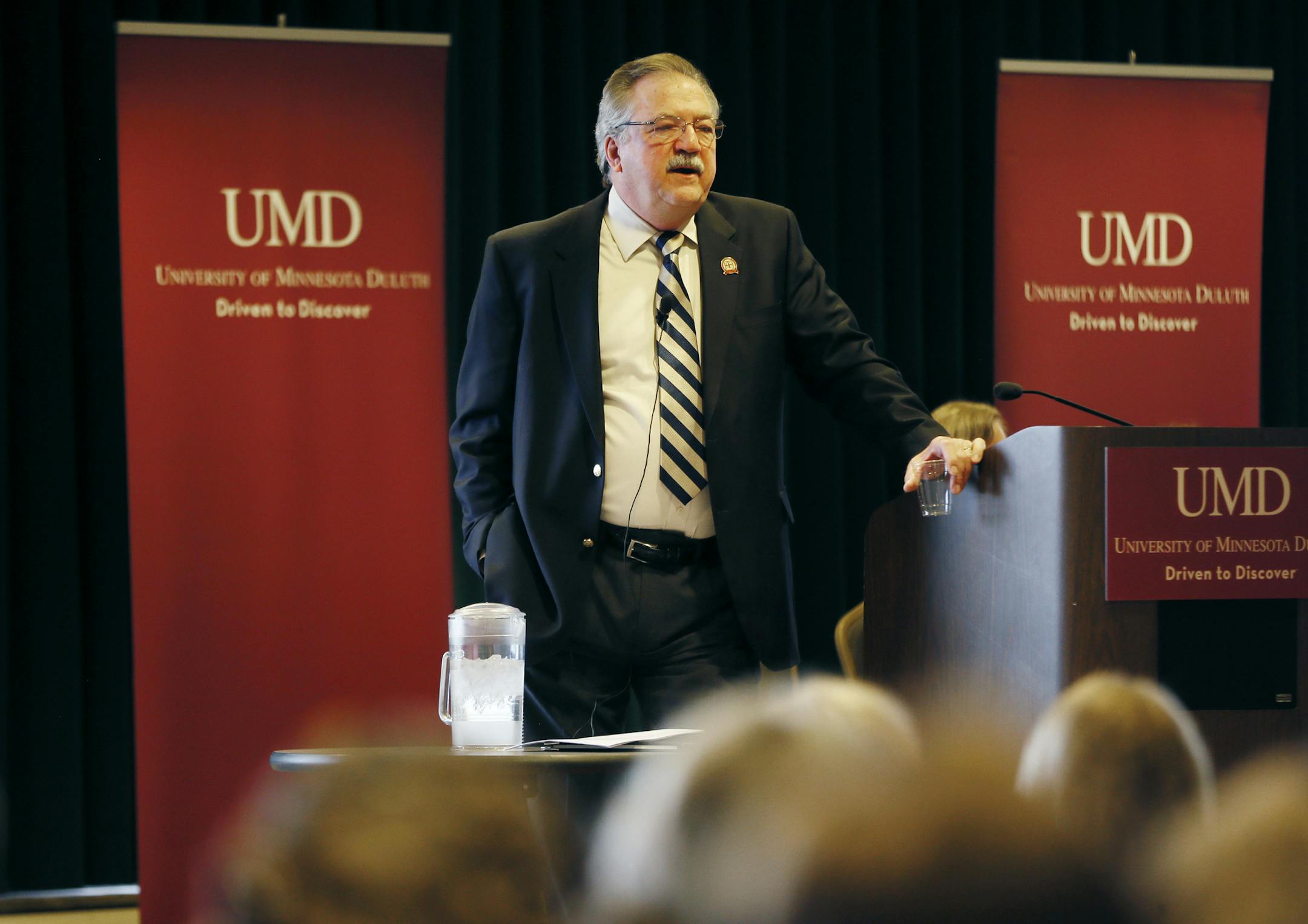 University of Minnesota Duluth chancellor, Lendley Black hosted a "Town Hall" meeting for faculty, staff and students to give and update on the progress toward digging the Duluth campus out of of a multi-million dollar budget hole Thursday May 15, 2014 in Duluth , MN. ] Jerry Holt Jerry.holt@startribune.com