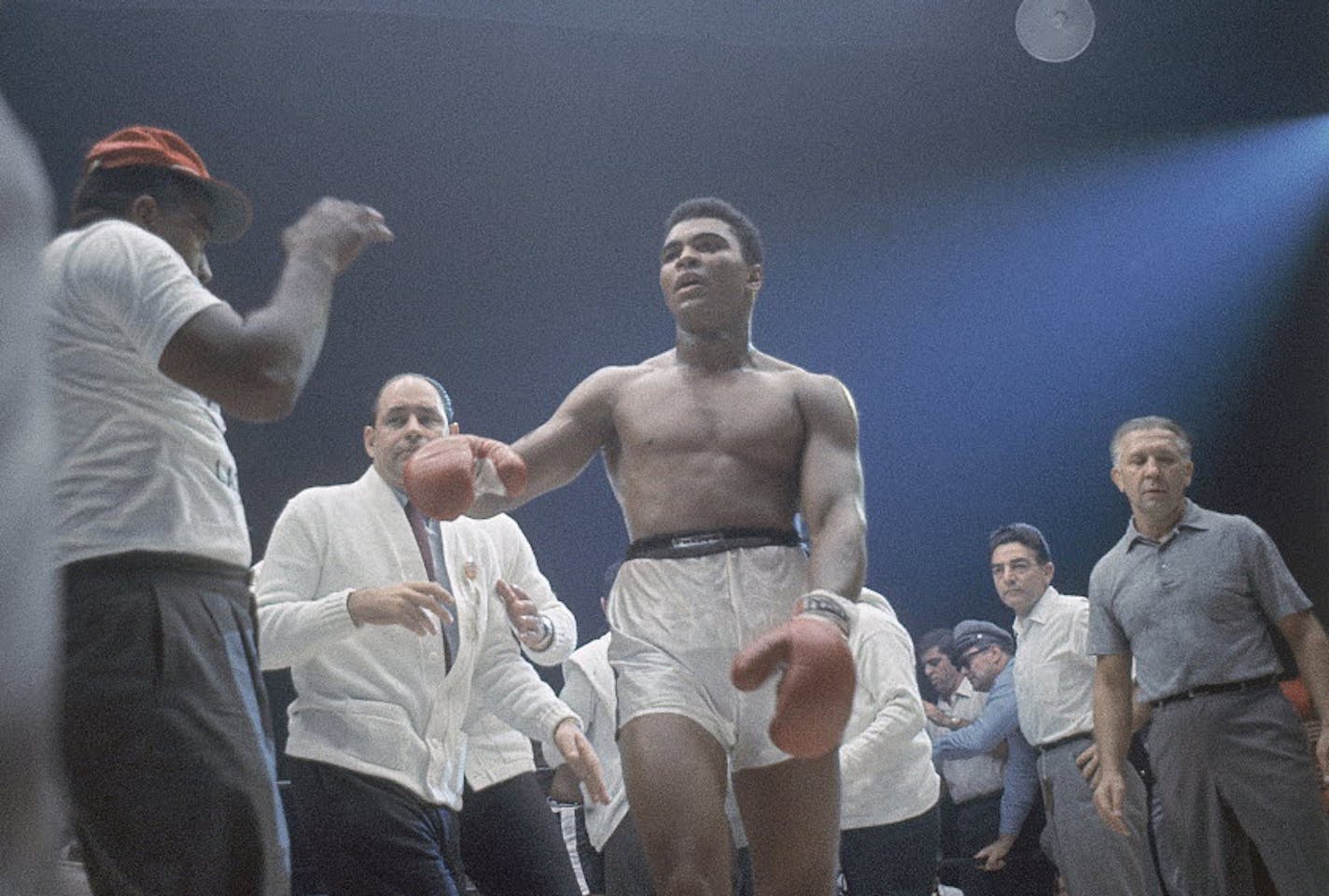 Muhammad Ali, or Cassius Clay, as he was known at the time, is shown during the heavyweight title fight against Sonny Liston in 1964.