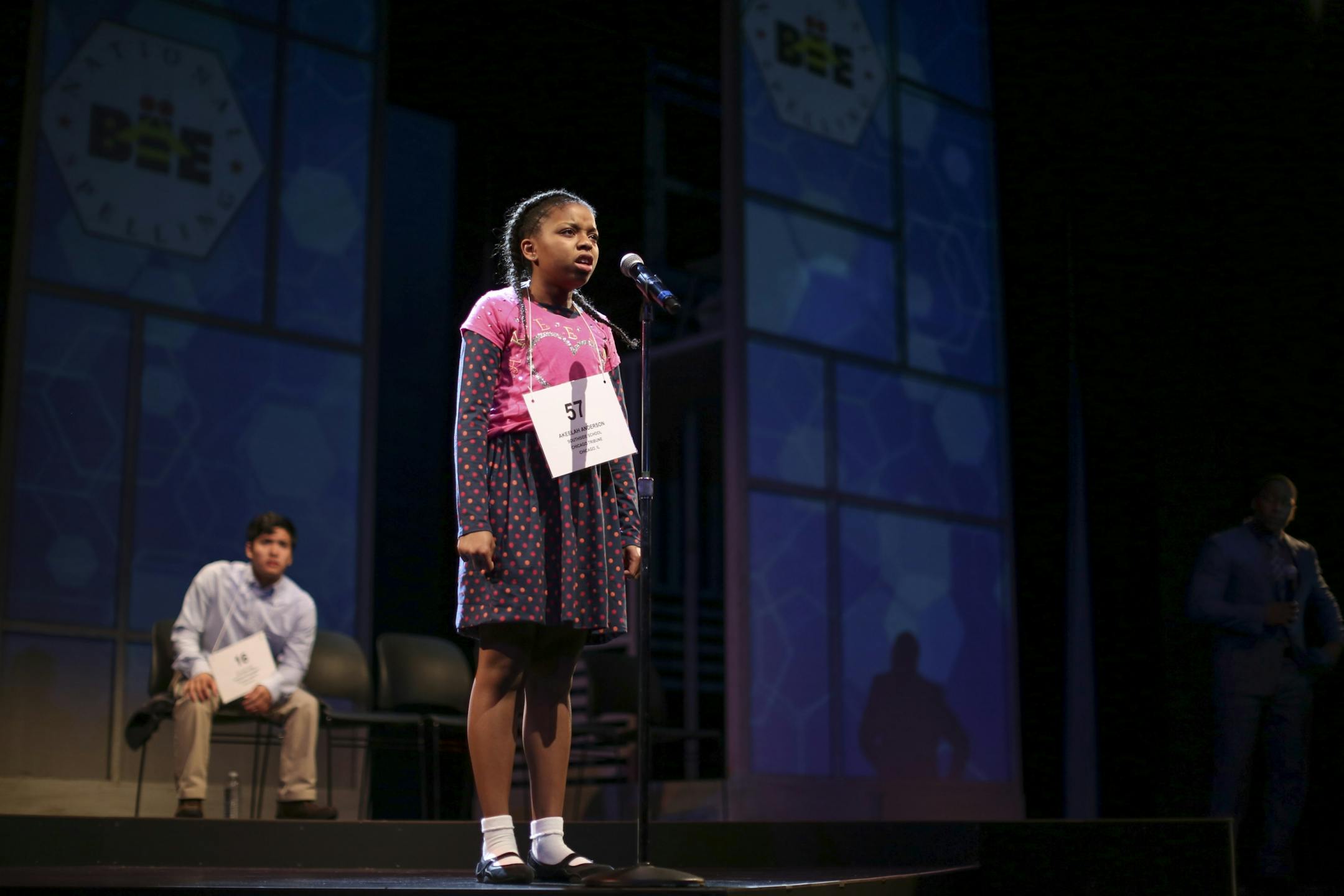 Johannah Easley as Akeelah in a second act scene with Sean Phinney as Dylan during rehearsal Sunday night.