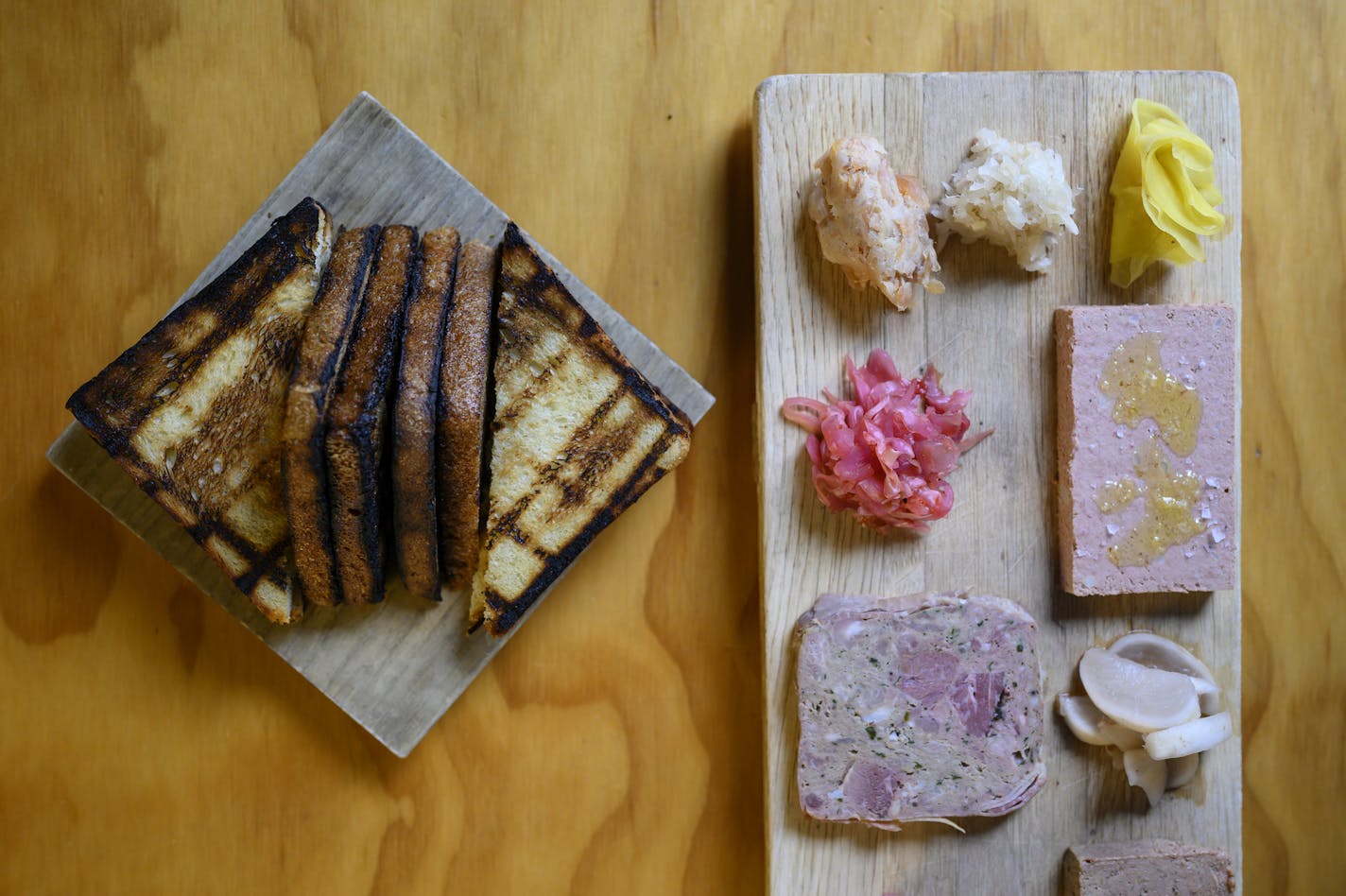 The Groaning Board, which features house patés and charcuterie, preserved vegetables and mustards.