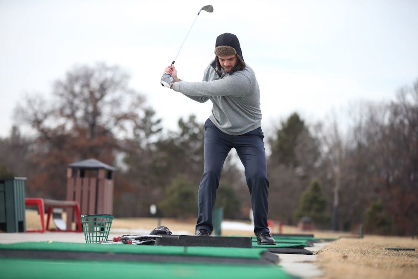 Bryan Anderson worked on his swing at lunch at the driving range on Bunker Hills Golf course on Thursday 16, 2017 in Coon Rapids, MN.