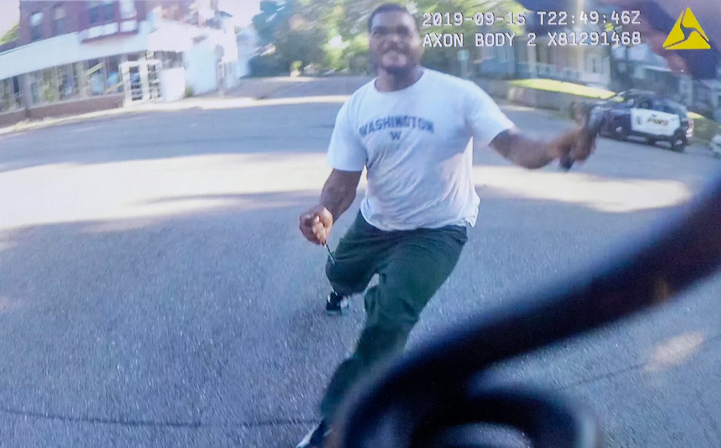 An image from body camera video of an officer-involved shooting of 31-year-old Ronald Davis in St. Paul.