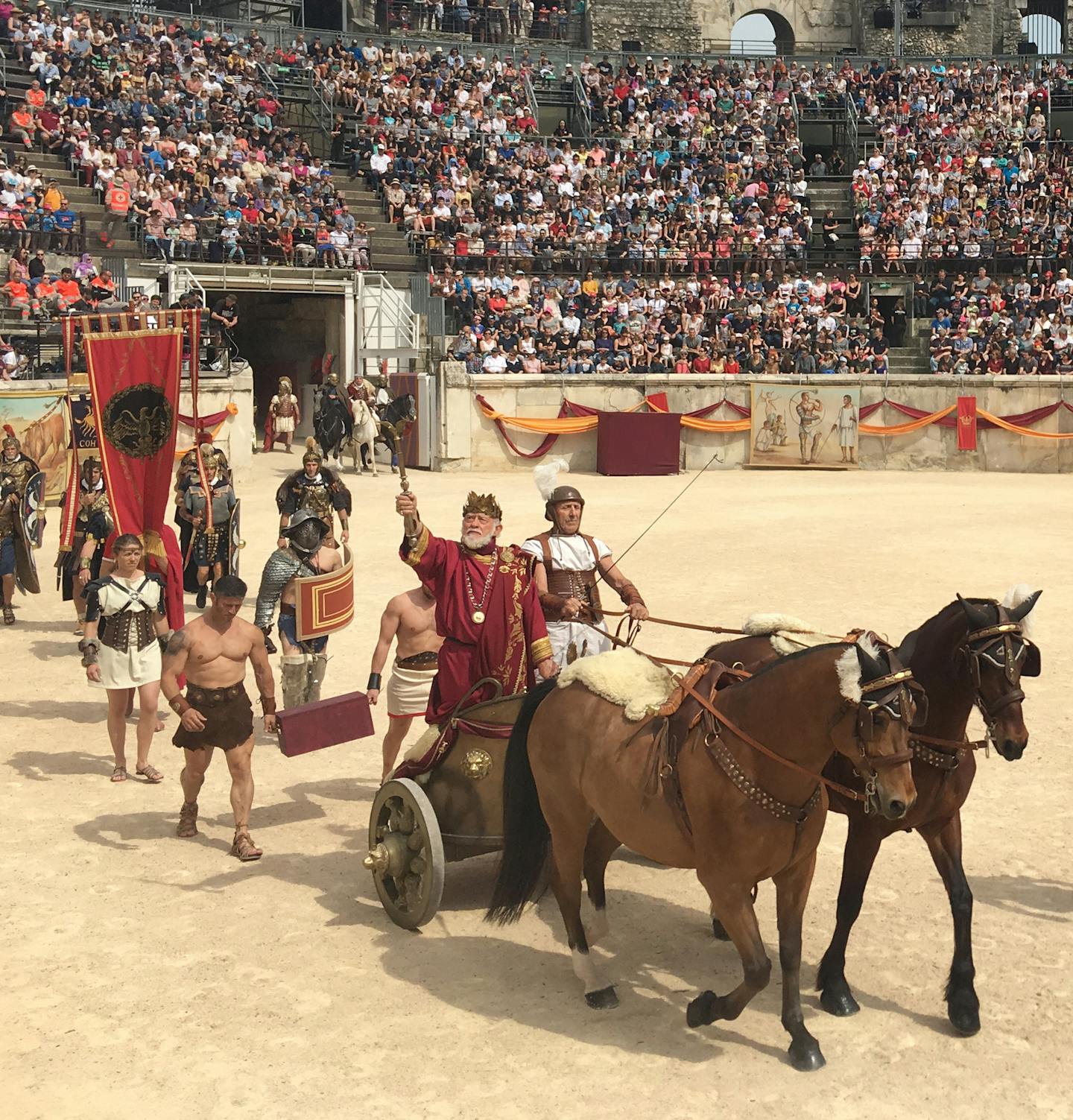 The arrival of the actor playing the Emperor Hadrian. MUST CREDIT: Photo by Mary Winston Nicklin for The Washington Post.