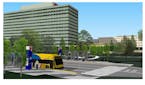 This rendering of the planned Gold Line shows what a bus-rapid transit vehicle and station could look like.