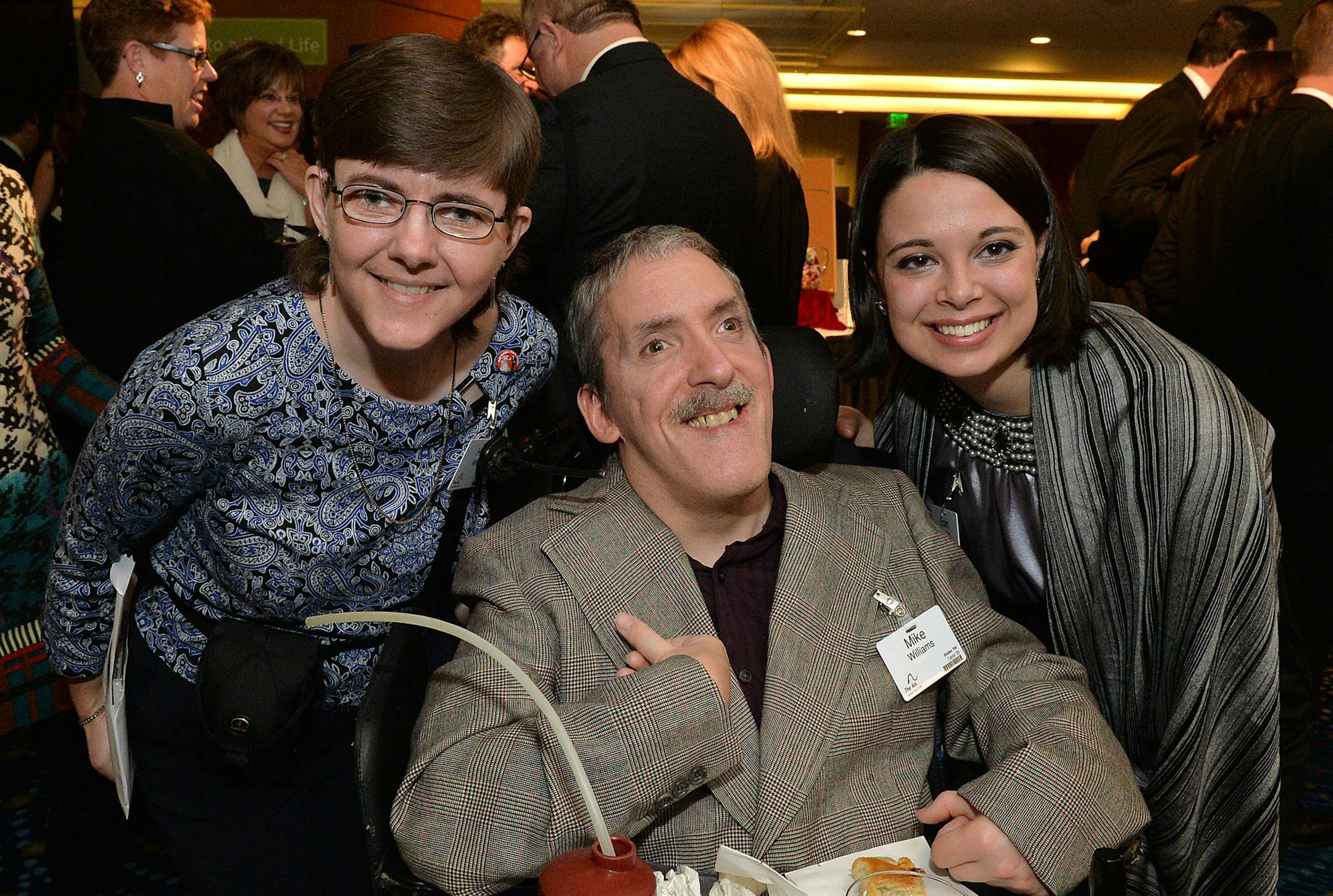 From left to right, The Arc Greater Twin Cities Board of Directors board member and self-advocate, Heidi Myhre, self-advocate Mike Williams and Eden Franklin. ] (SPECIAL TO THE STAR TRIBUNE/BRE McGEE) **Heidi Myhre (left), Mike Williams (center), Eden Franklin (right)