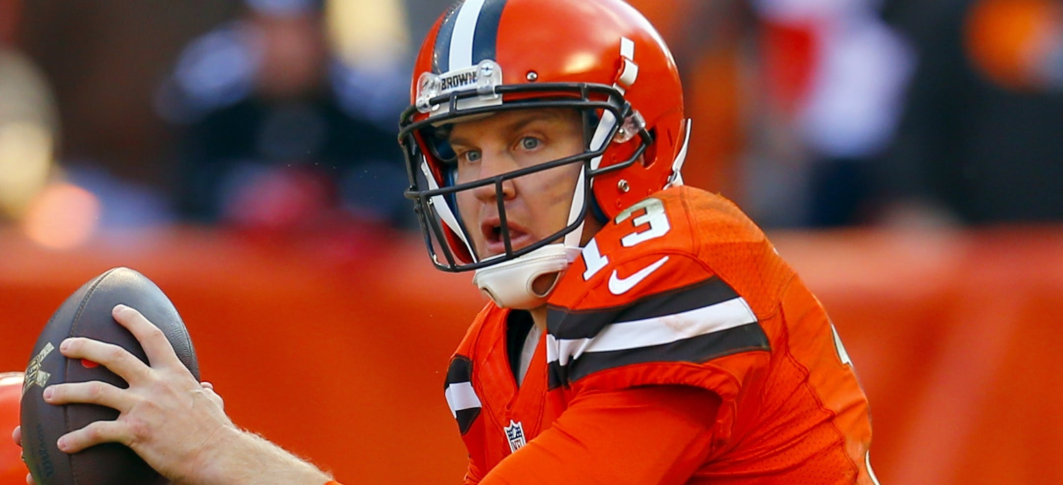 Cleveland Browns quarterback Josh McCown (13) takes the snap against the Arizona Cardinals during an NFL football game Sunday, Nov. 1, 2015, in Cleveland. Arizona won 34-20. (Jeff Haynes/AP Images for Panini)