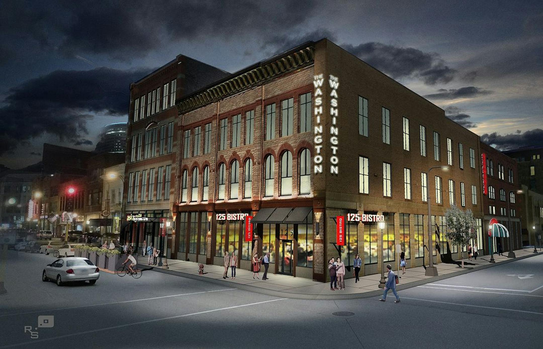 The Washington has recently signed co-working provider Spaces to the North Loop building.
Image courtesy Falcon Ridge Partners