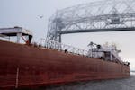 The Aerial Lift Bridge allows the Presque Isle ship to pass through along Lake Superior June 16 in Duluth.