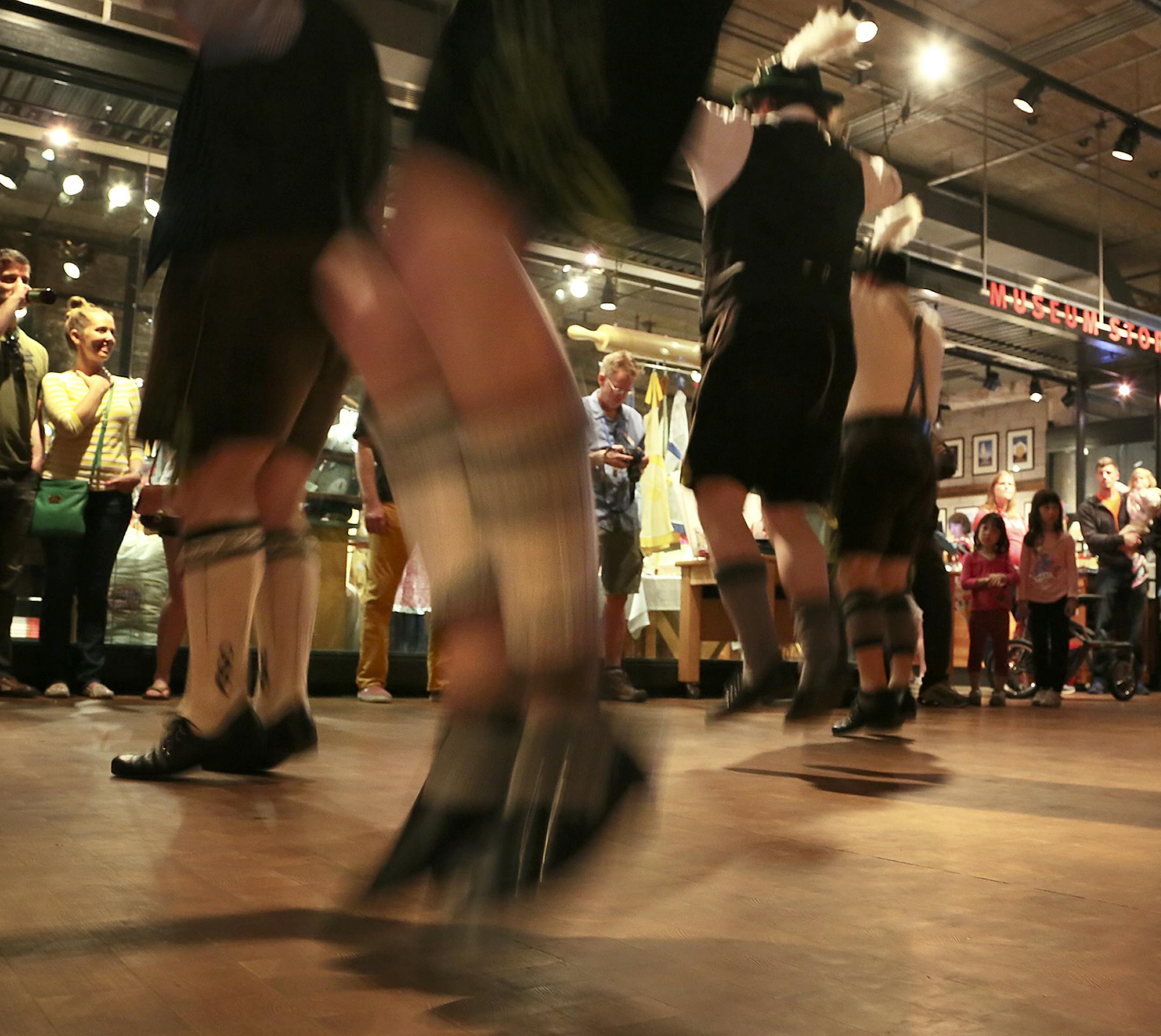 Dancers from SG Edelweis caught some air while kicking up their heels to German and Austrian songs during the sixth annual Mill City Oktoberfest, Saturday, Sept. 28, 2013, in Minneapolis, MN. ](DAVID JOLES/STARTRIBUNE) djoles@startribune.com Celebrate Minnesota brewing past and present as Mill City Museum and the Mill City Farmers Market team up for their sixth annual Mill City Oktoberfest.