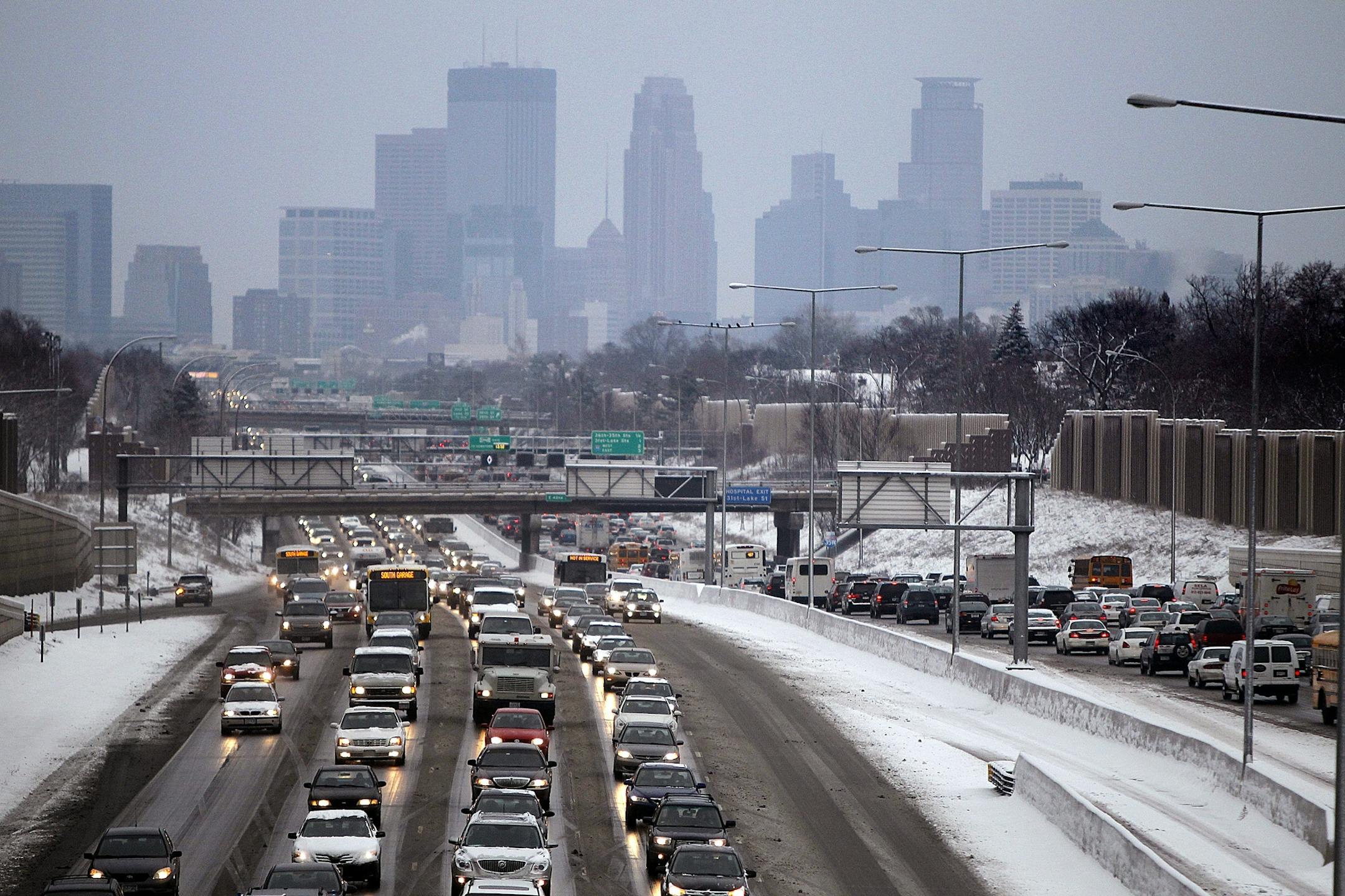 Tuesday's snowfall slowed morning traffic on I-35W in both directions.