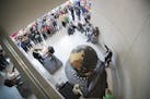 The restored globe of the Star Tribune that debuted in 1951 in the old lobby of the newspaper location was unveiled at Capella Tower Thursday May 25, 