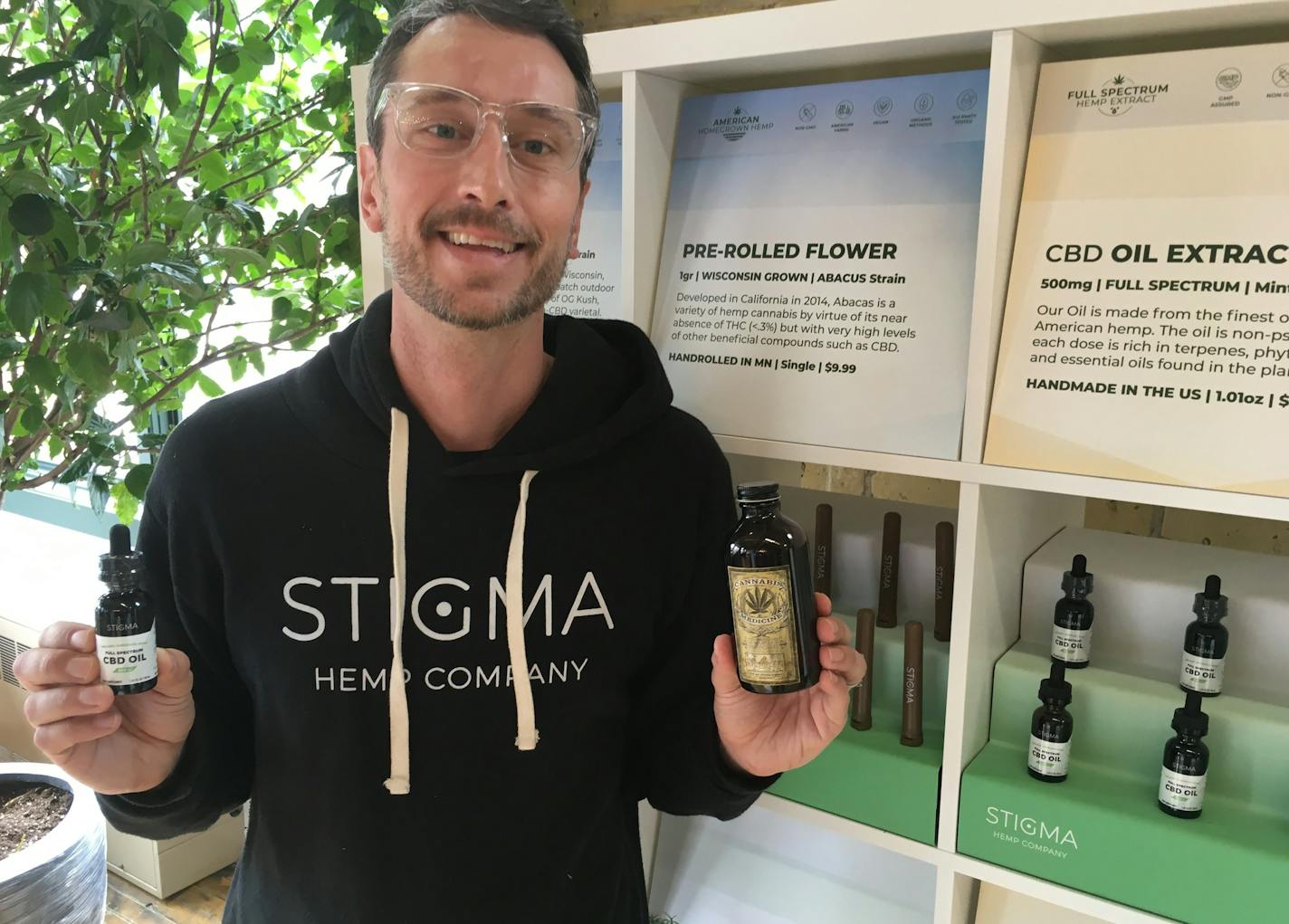 Owner Josh Maslowski and partners have invested up to $500,000 to launch Stigma Hemp, including an online and retail store in North Loop, featuring cannabinoid (CBD) oils and creams, CBD massages and related products. Photo: Neal.St.Anthony@startribune.com