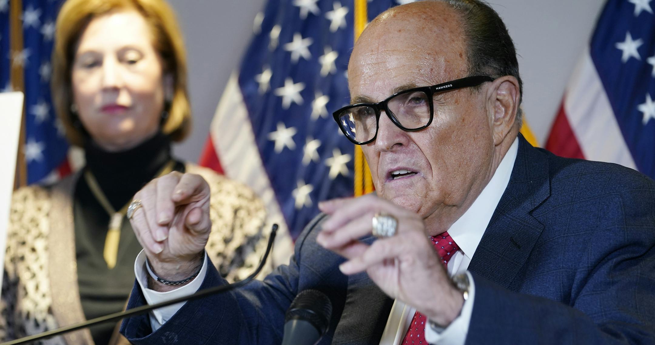 Former New York Mayor Rudy Giuliani, a lawyer for President Donald Trump, spoke during a news conference at the Republican National Committee headquarters on Thursday.