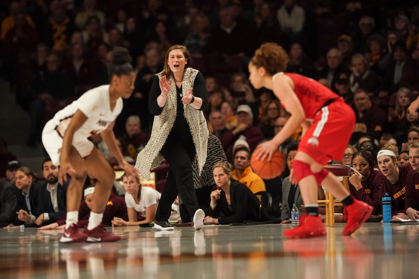 Gophers head coach Lindsay Whalen yelled to the team from the bench during last week's game vs. Ohio State.