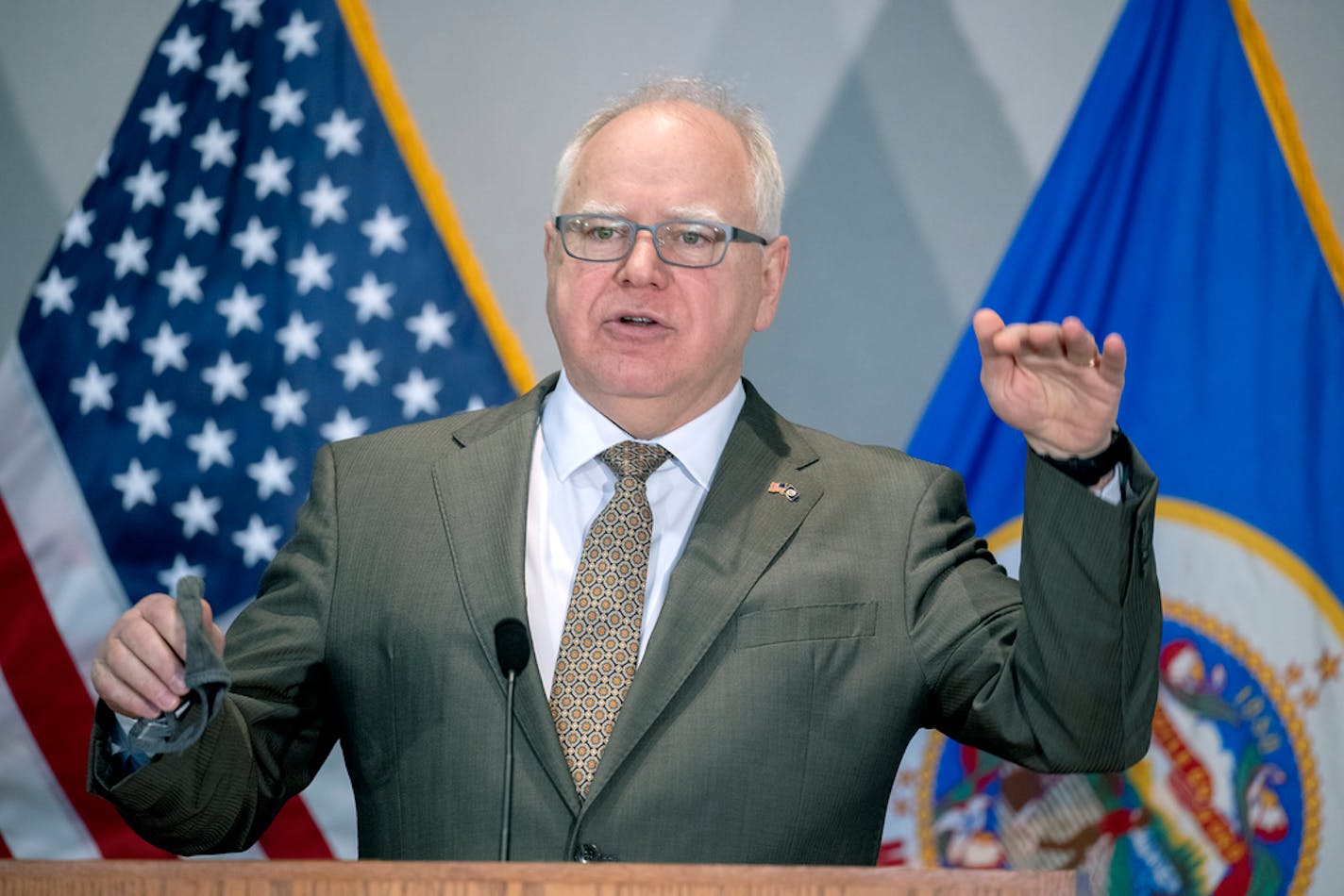 Minnesota Gov. Tim Walz addressed the media regarding the distribution of the COVID-19 vaccine during a news conference Tuesday in St. Paul.