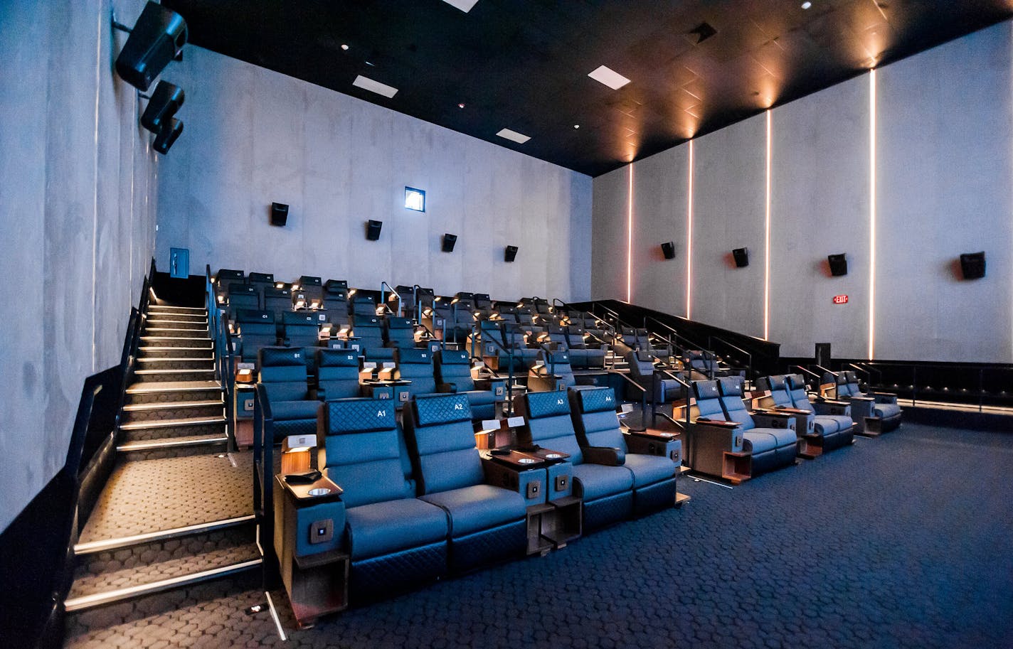 Photo shows a theater inside the CMX Theaters at Old Orchard Shopping Center in Skokie, Ill., outside Chicago.