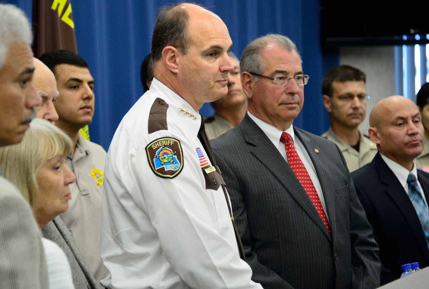 Hennepin County Sheriff Rich Stanek announced today that he will no longer honor U.S. Immigration and Customs Enforcement (ICE) detainers to hold individuals up to 48 hours. He was accompanied by Hennepin County Attorney Mike Freeman and members of the Sheriff's Office Community Advisory Board. Wednesday June 11, 2014 ] GLEN STUBBE * gstubbe@startribune.com