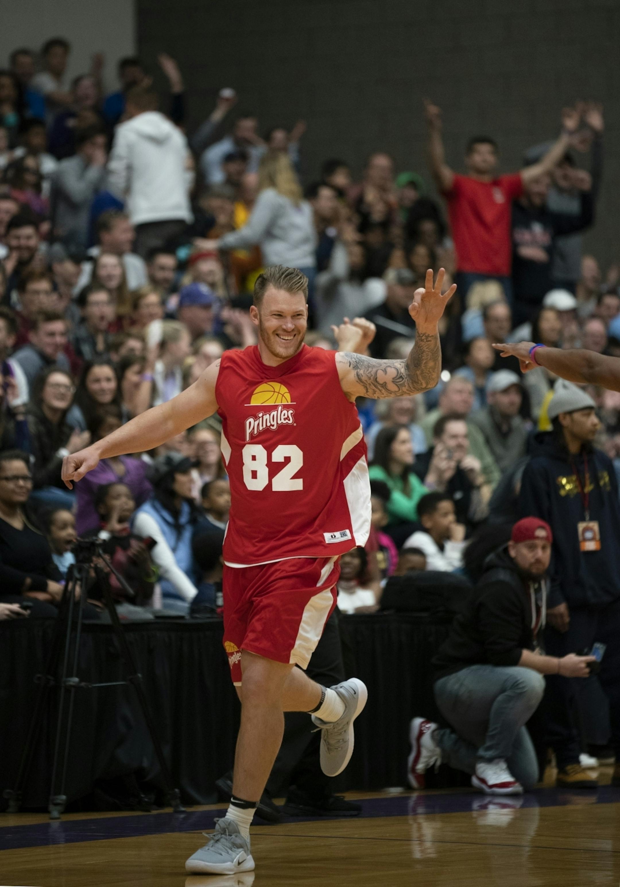 Kyle Rudolph, the games, MVP, celebrated hitting a three pointer.