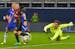 Chelsea goalkeeper Thibaut Courtois (13) made a save on a shot by Milan's Kucka Juraj (33) in the second half Wednesday.