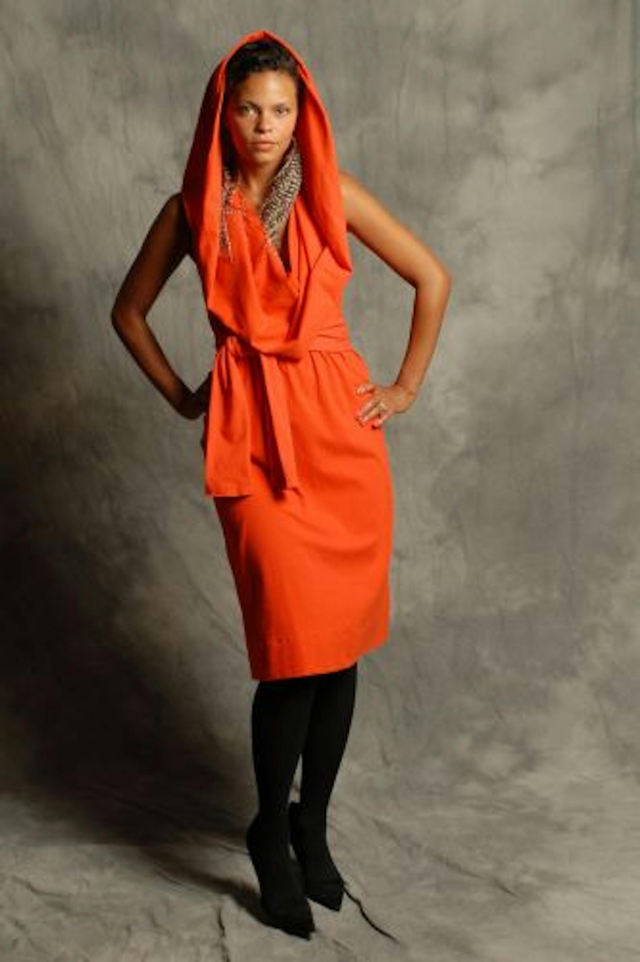 A blood orange dress ($140) made locally by Kjurek Couture, available online at www.clichempls.com.