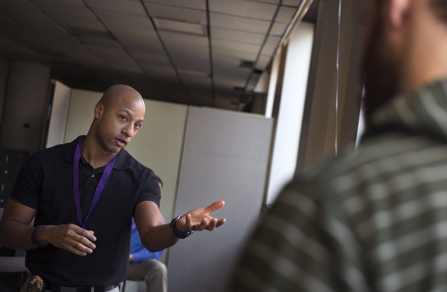 During crisis intervention training, police officers learn to deal with tense situations where citizens are undergoing mental duress. Officer Hector Mena-Carrion was learning to deal with someone portraying symptoms of schizophrenia , actor Dylan Olmsted.] Richard Tsong-Taatatarii@startribune.com