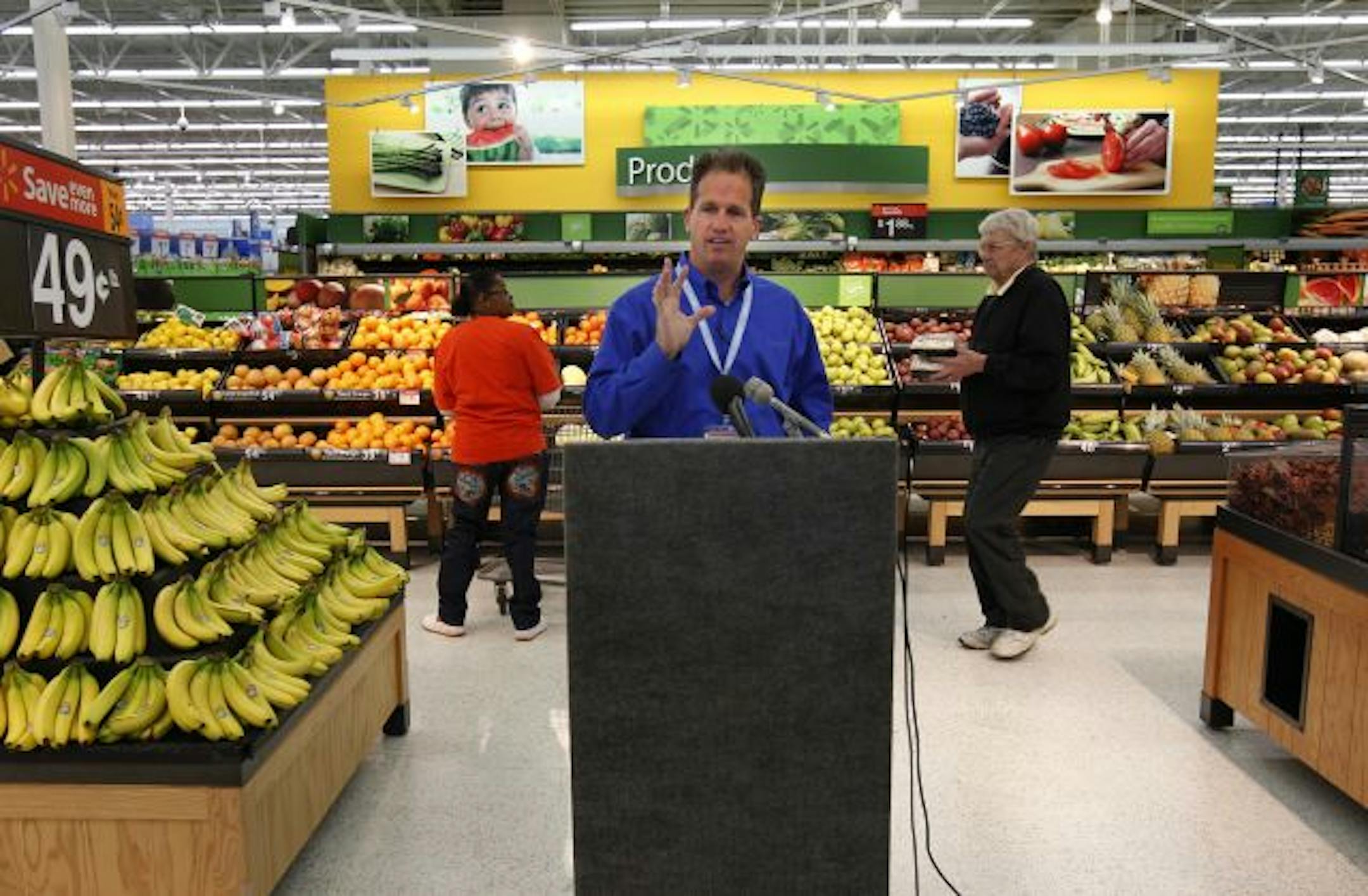 Joel Anderson, senior vice president of Wal-Mart's Northern Plains division, outlined the retailer's new moves during a news conference in the Bloomington store.