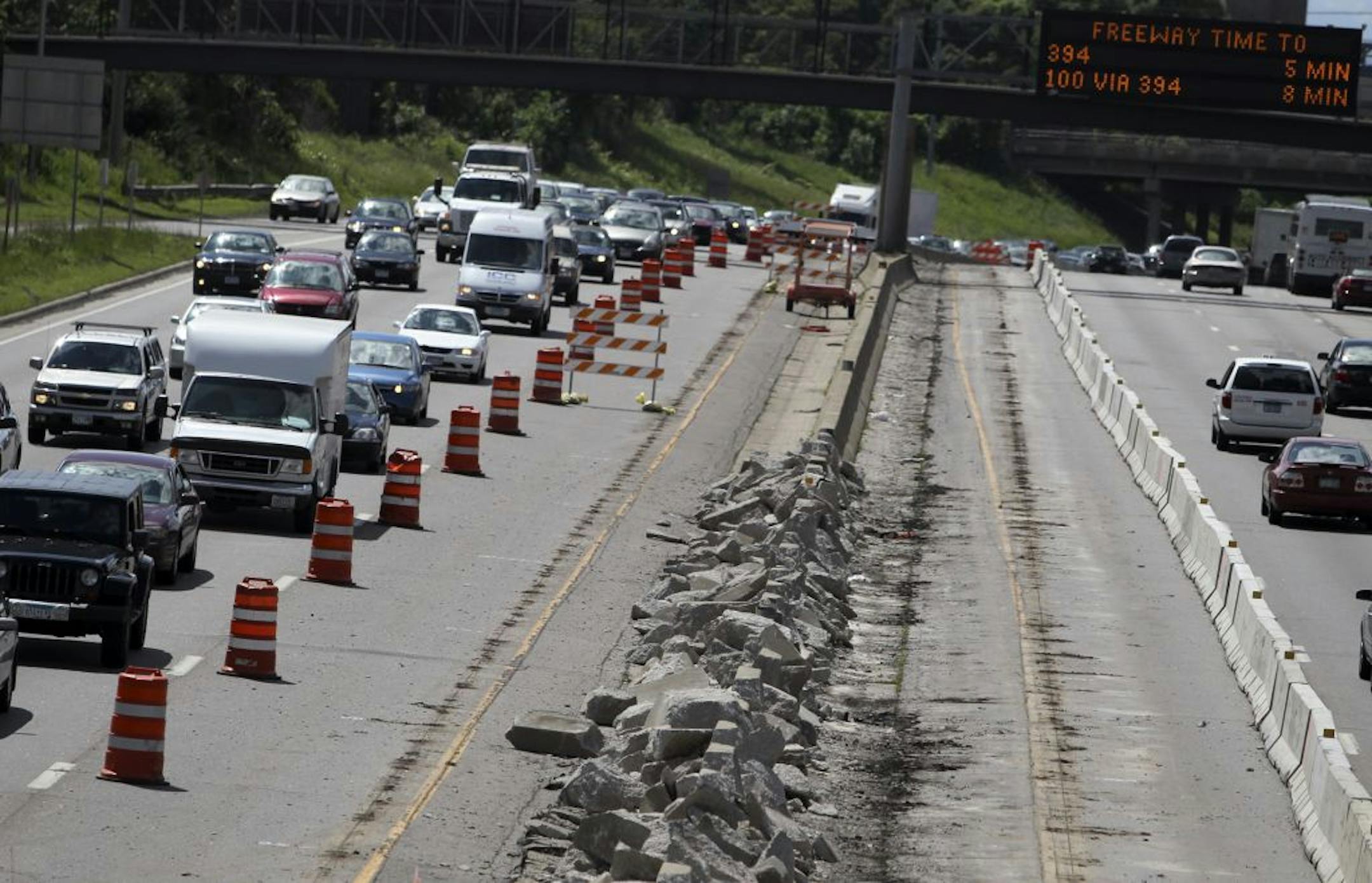 DFL Gov. Mark Dayton Wednesday outlined for a Ramsey County Court the state services, employees and programs he believes should continue even in a state government shut down. Here, road construction along I-94 eastbound may come to a halt in the shutdown as seen from the Riverside Ave. bridge.