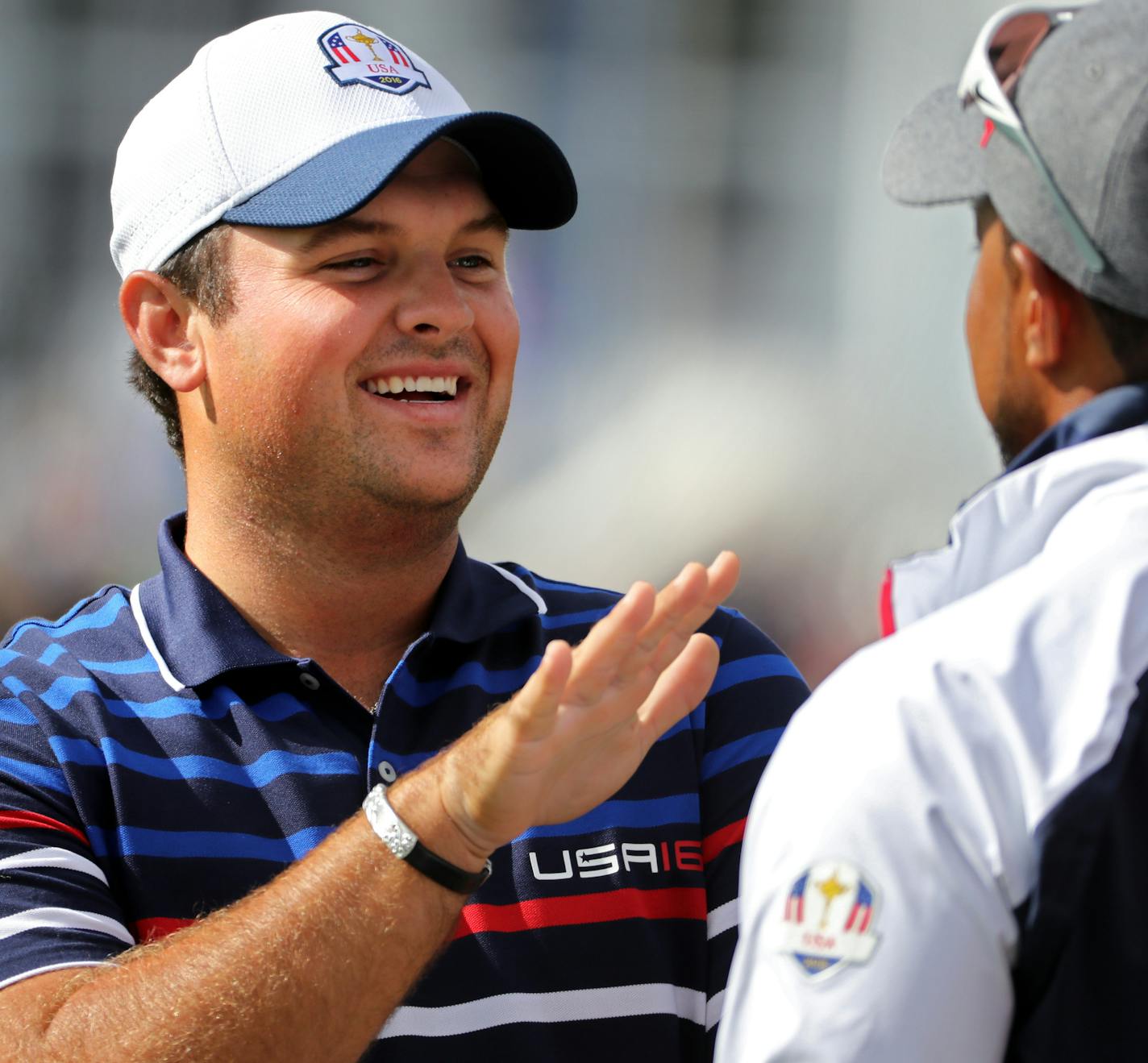 Team USA&#xed;s Patrick Reed talks with Vice Captain Tiger Woods on the Pratice Tee Thursday morning. ] 2016 Ryder Cup, Hazeltine National Golf Club.
brian.peterson@startribune.com
Chaska, MN 9/29/16