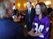 Rep. Michele Bachmann greeted Jennifer Bena at a Woodbury restaurant while campaigning Wednesday.