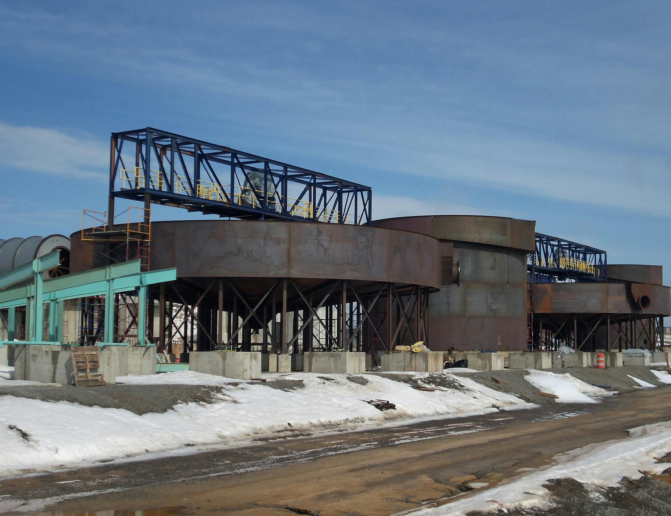 close up of concentrate tank installs. provided by Essar construction in progress of a taconite processing plant on the Iron Range in Minnesota