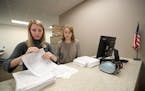 Election interns Haley Johnson (left) and Silence Marsh counted the petitions dropped off at the Ramsey County Elections Office in St. Paul.