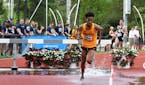 Obsa Ali of the Gophers won the steeplechase at the 2018 Big Ten Outdoor Championships.