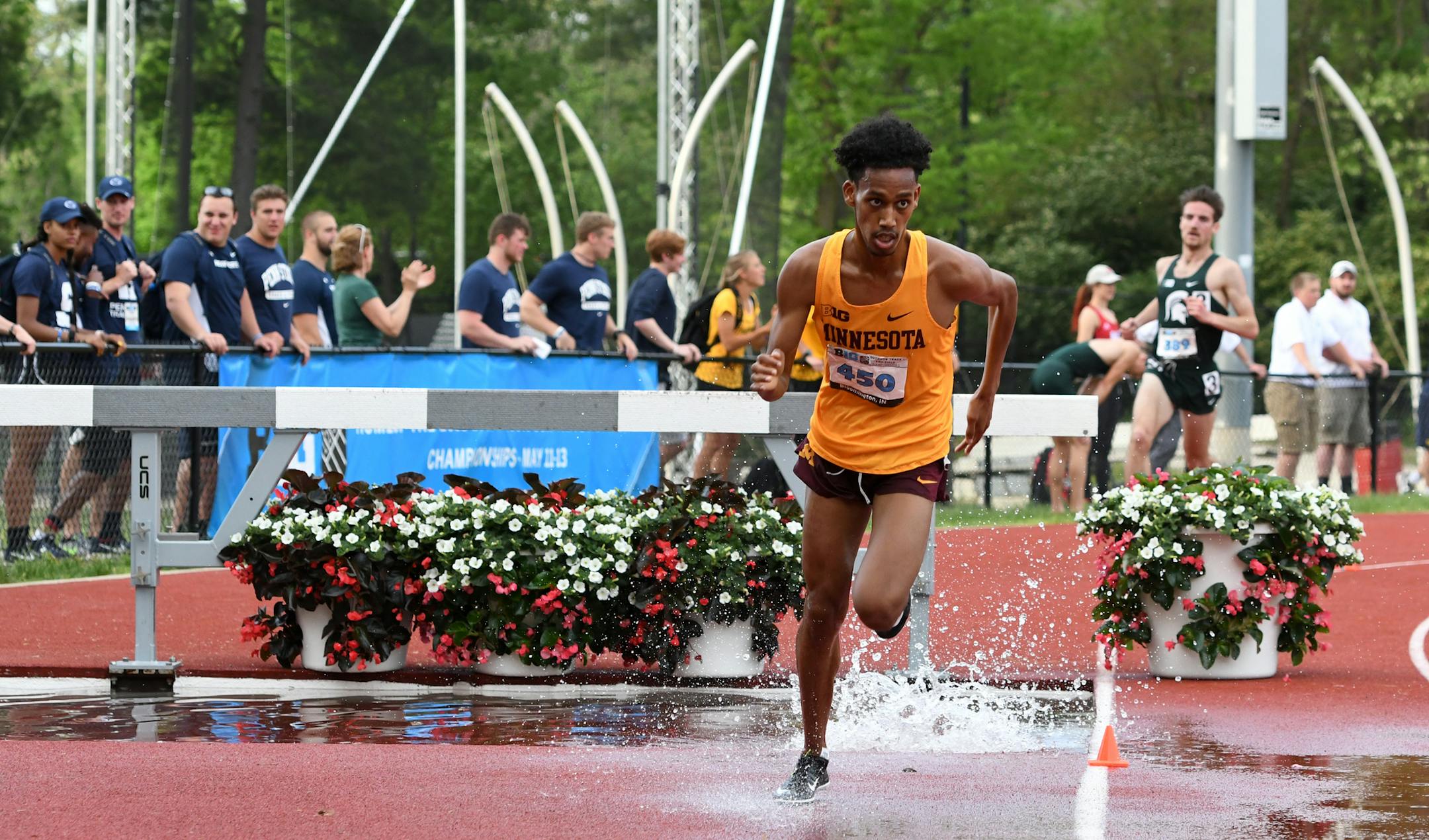 Obsa Ali of the Gophers won the steeplechase at the 2018 Big Ten Outdoor Championships.