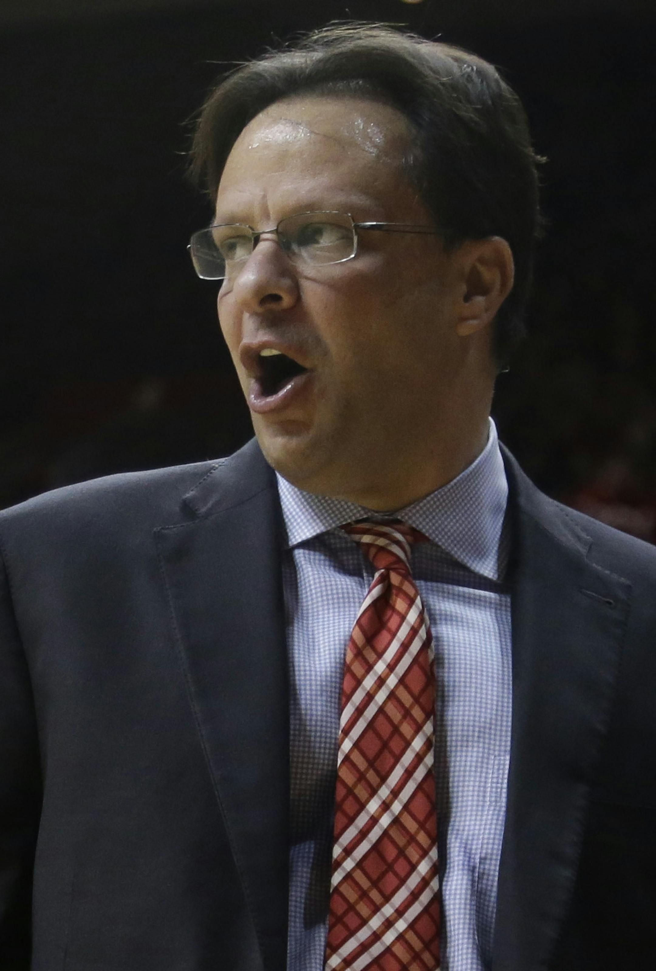 Indiana head coach Tom Creen in the first half of a NCAA college basketball game against Purdue in Bloomington, Ind., Saturday, Feb. 16, 2013. (AP Photo/Michael Conroy) ORG XMIT: OTKMC112