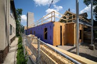 Construction on a small apartment building in Uptown in Minneapolis, Minn., on Monday, June 27, 2022. The project at 3333 Hennepin Av. was designed in