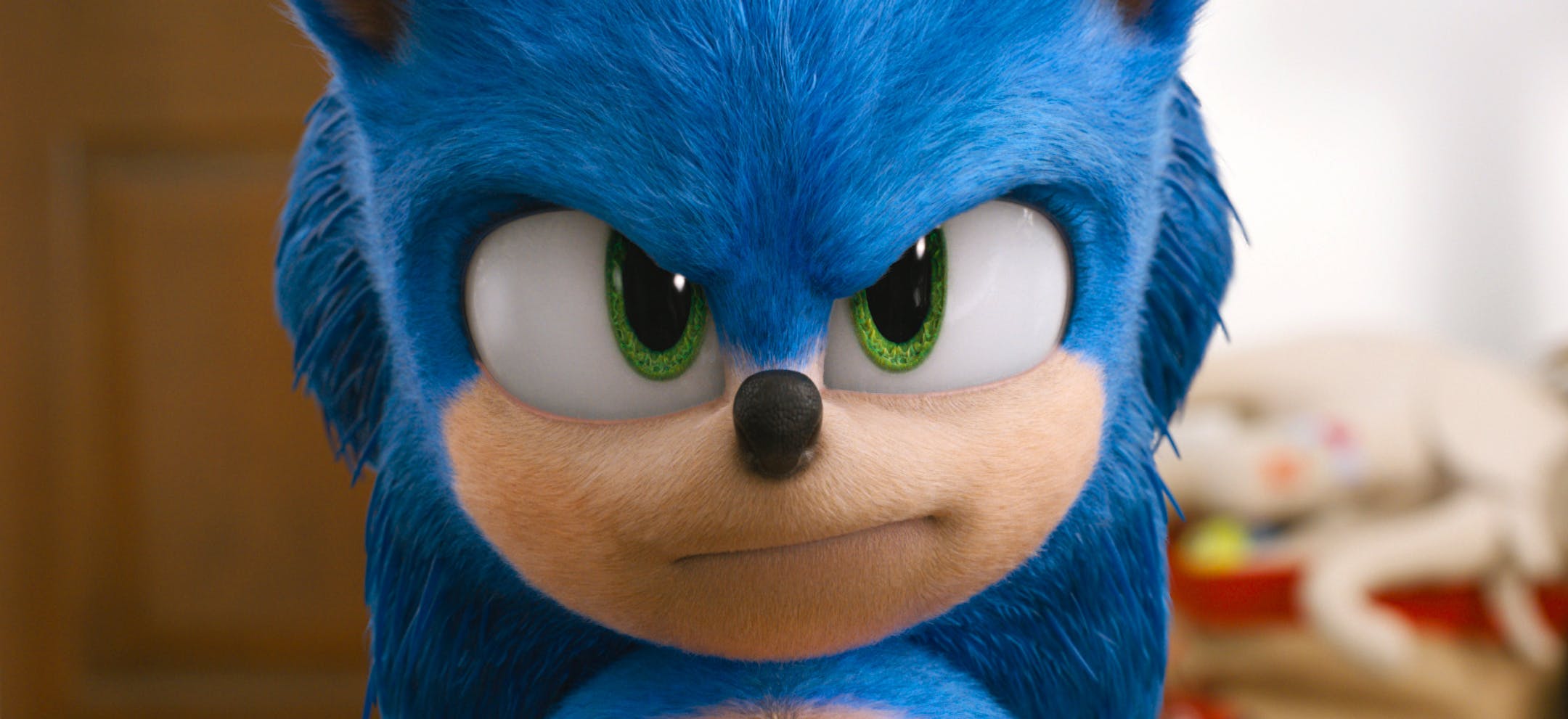 This image released by Paramount Pictures shows Sonic, voiced by Ben Schwartz, in a scene from "Sonic the Hedgehog ." (Paramount Pictures/Sega of America via AP)