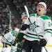 Stars center Roope Hintz (24) celebrated after scoring a shorthanded goal against the Wild during the first period Monday in St. Paul.