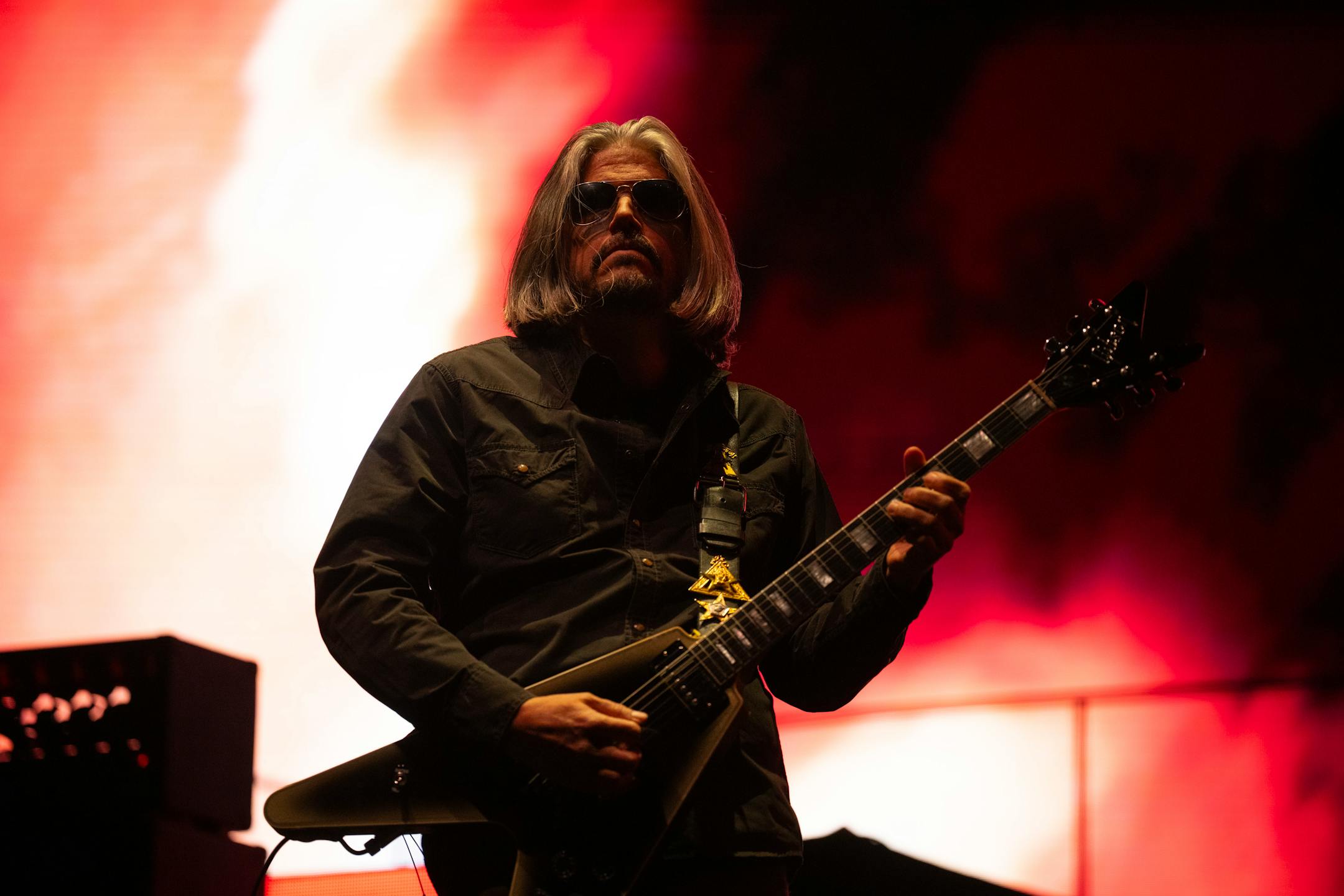 Guitarist Adam Jones of Tool during the band's first song of their concert Tuesday night, October 31, 2023 at Xcel Energy Center in St. Paul.
